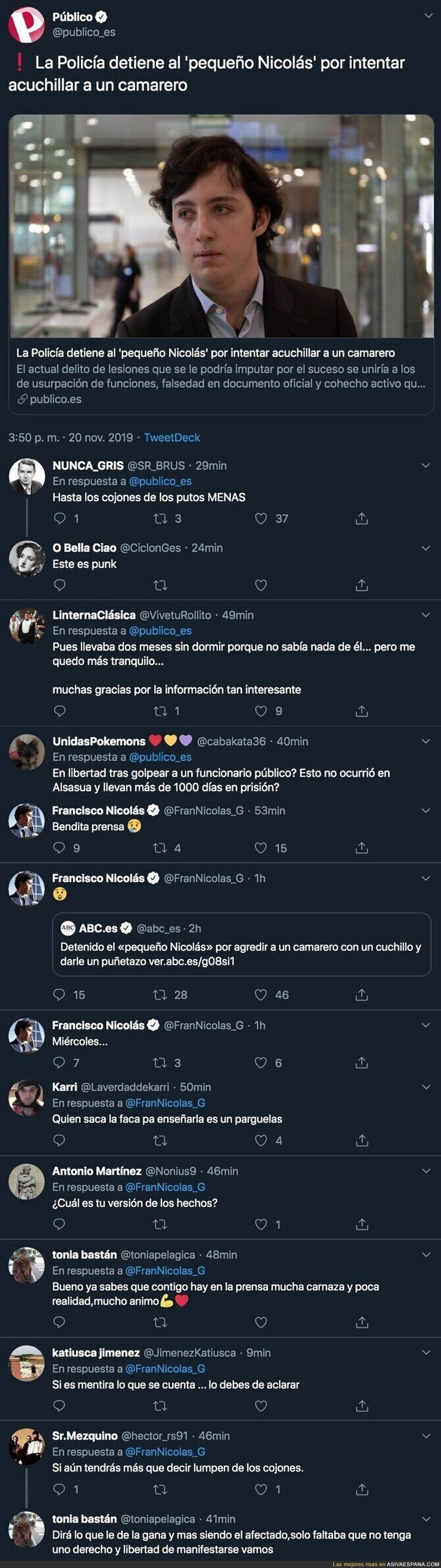 La Policía detiene al 'Pequeño Nicolás' tras intentar apuñalar a un camarero y esta es su respuesta tras salir en los medios