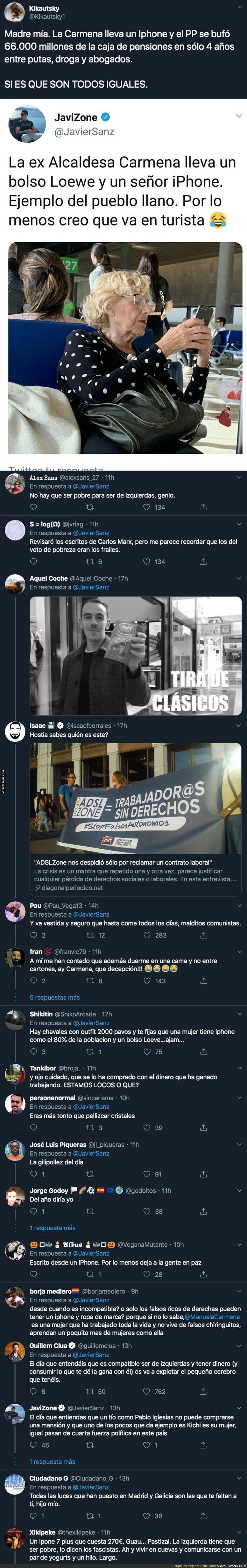 Javier Sanz, fundador de 'ADSLZone', carga contra Manuela Carmena por tener un iPhone un un bolso caro con este mensaje