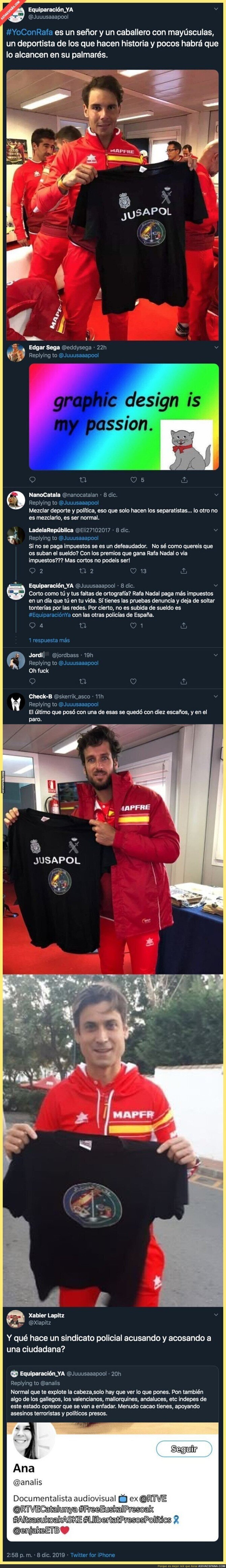 Polémica máxima con Rafa Nadal por posar con esta camiseta odiada por mucha gente