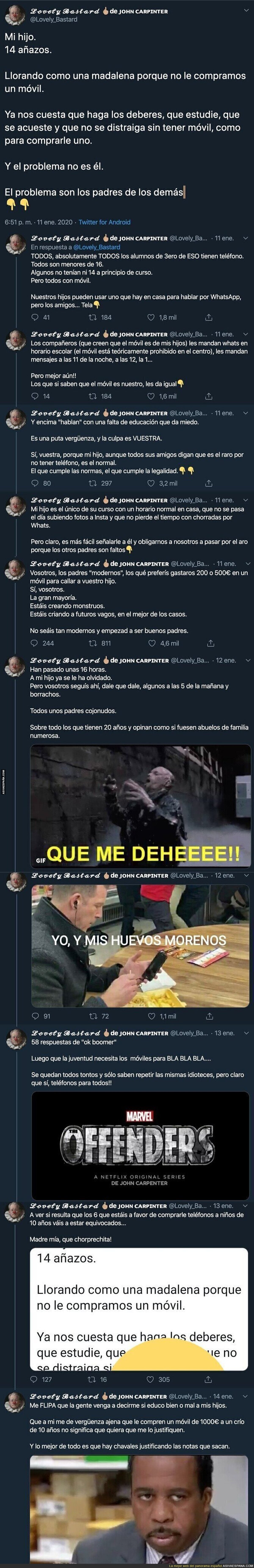 El dilema de unos padres: ¿Debe tener un niño de 14 años un móvil? el gran debate ha llegado a Twitter con esta historia