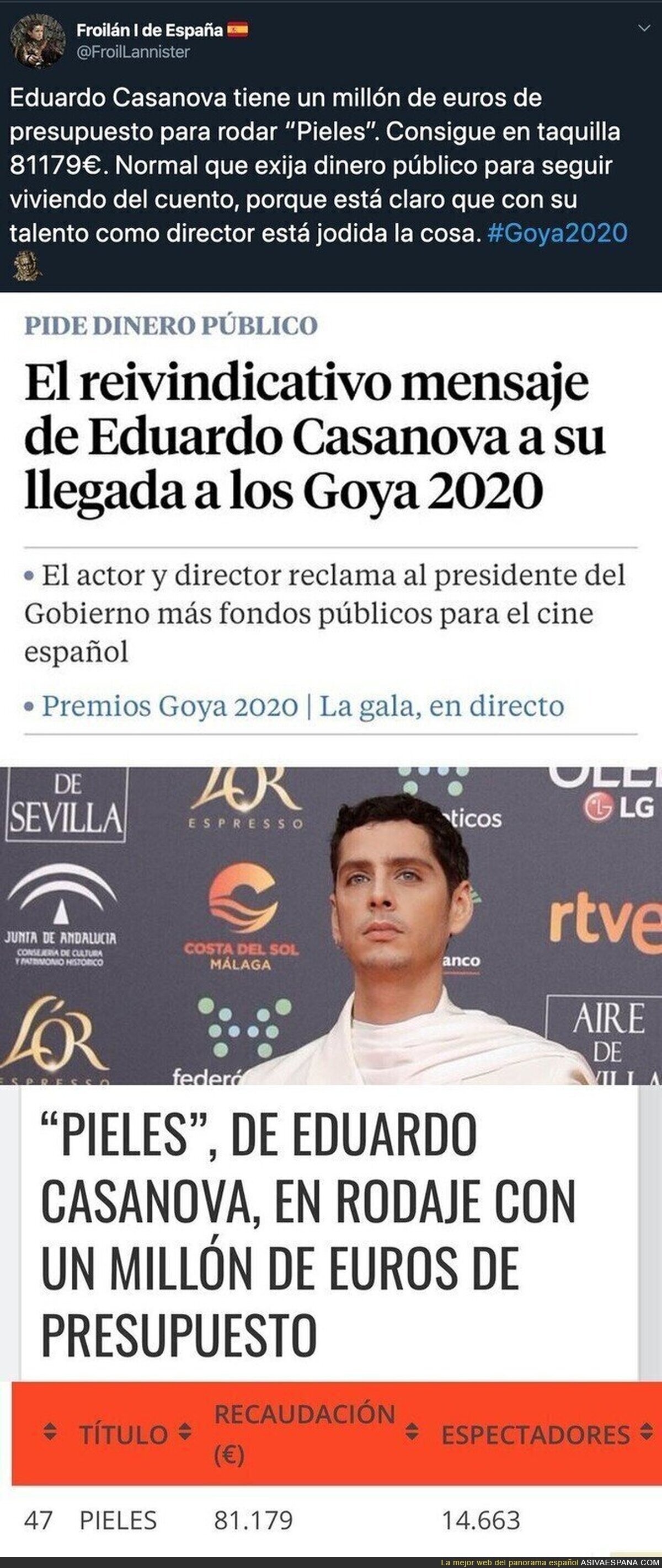 La vergonzosa cifra en taquilla que consiguió 'Pieles' de Eduardo Casanova quien tiene la cara dura de pedir más subvenciones