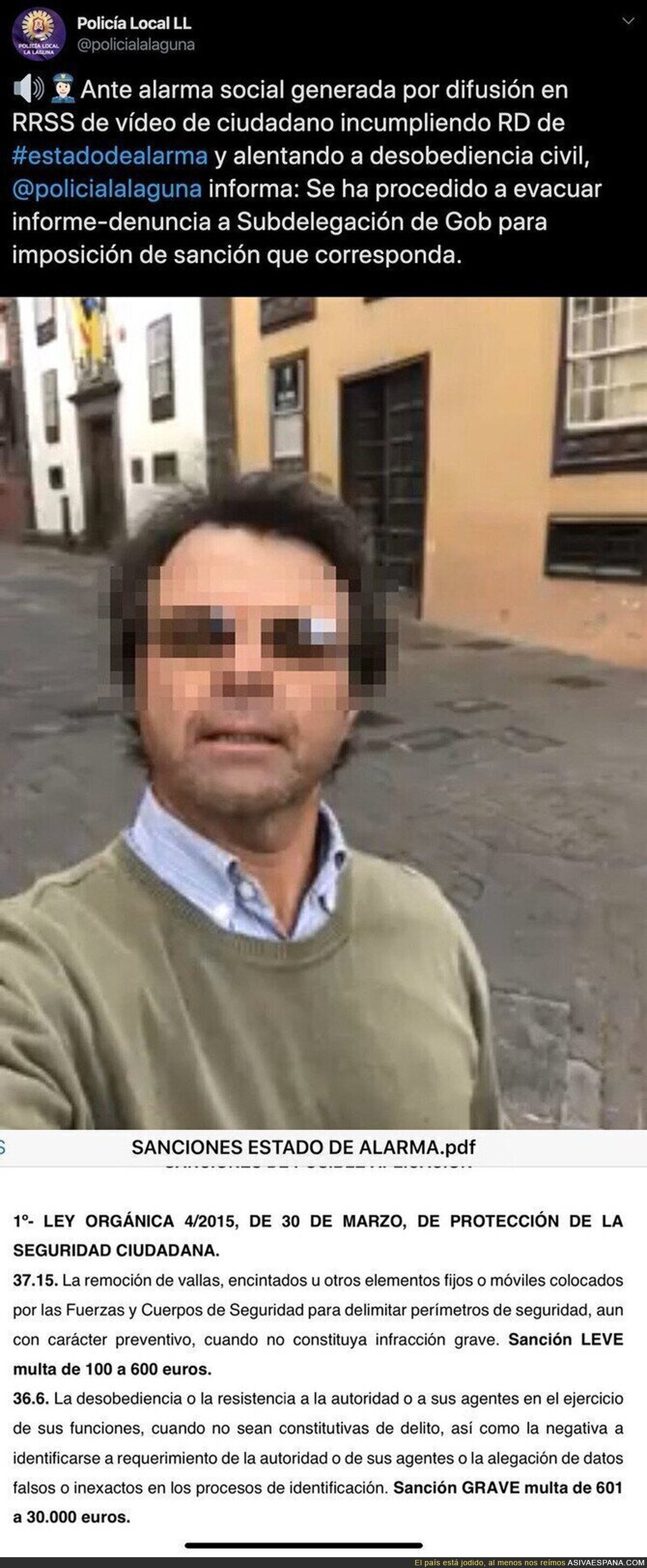 Un alto funcionario de Canarias presume de quebrantar la alarma: "Yo me quedo en casa si quiero" y termina denunciado por la Policía