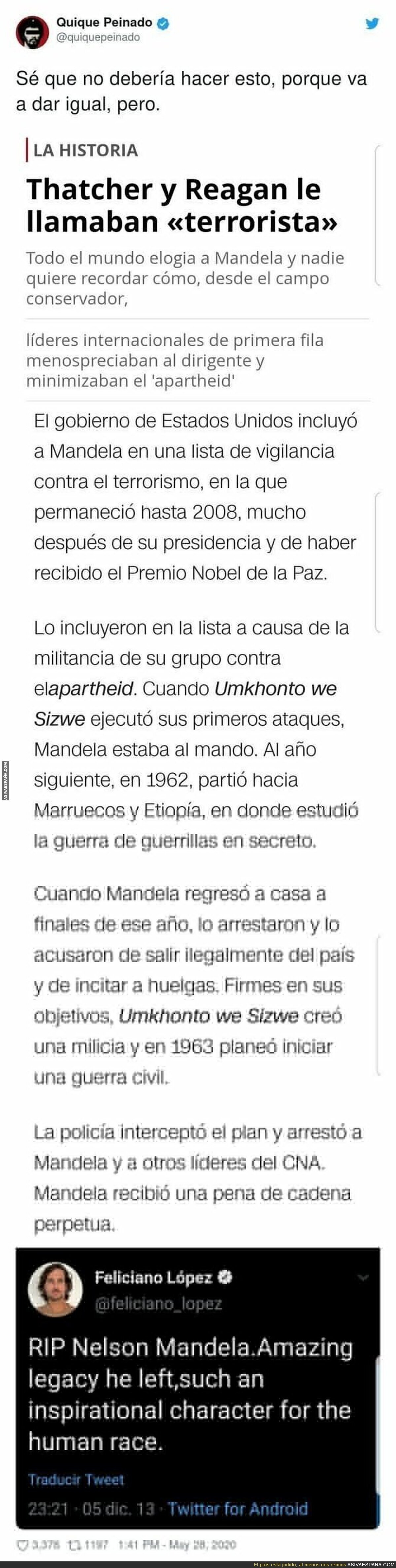 Quique Peinado destroza por completo a Feliciano López recordándole este tuit sobre Nelson Mandela