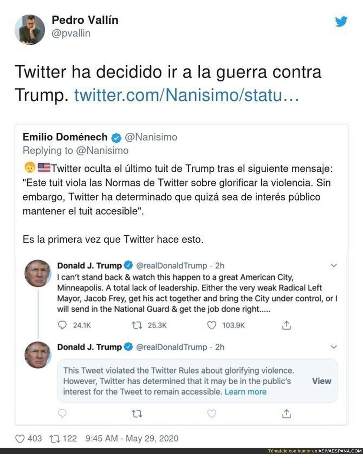 Twitter ha decidido aplicar sus propias reglas que modificó para permitir a Trump saltárselas una y otra vez