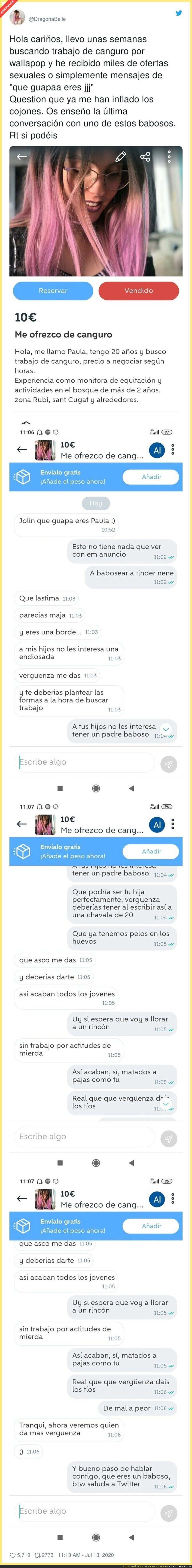 Esta chica de 20 años se ofrece como canguro y no tarda en recibir esta respuesta de un cerdo