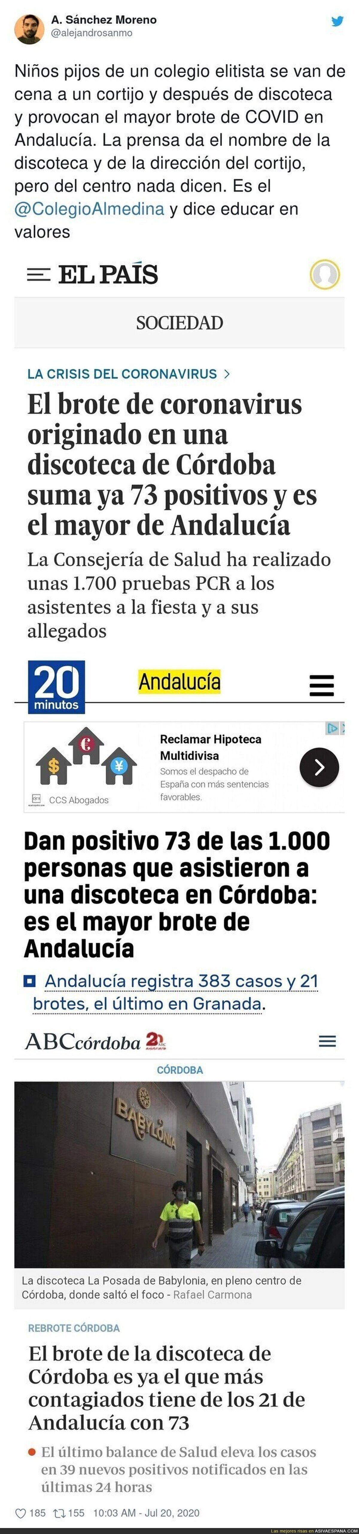 Este es el nombre del colegio de pijos que han provocado el gran brote en una discoteca de Córdoba y que los medios ocultan