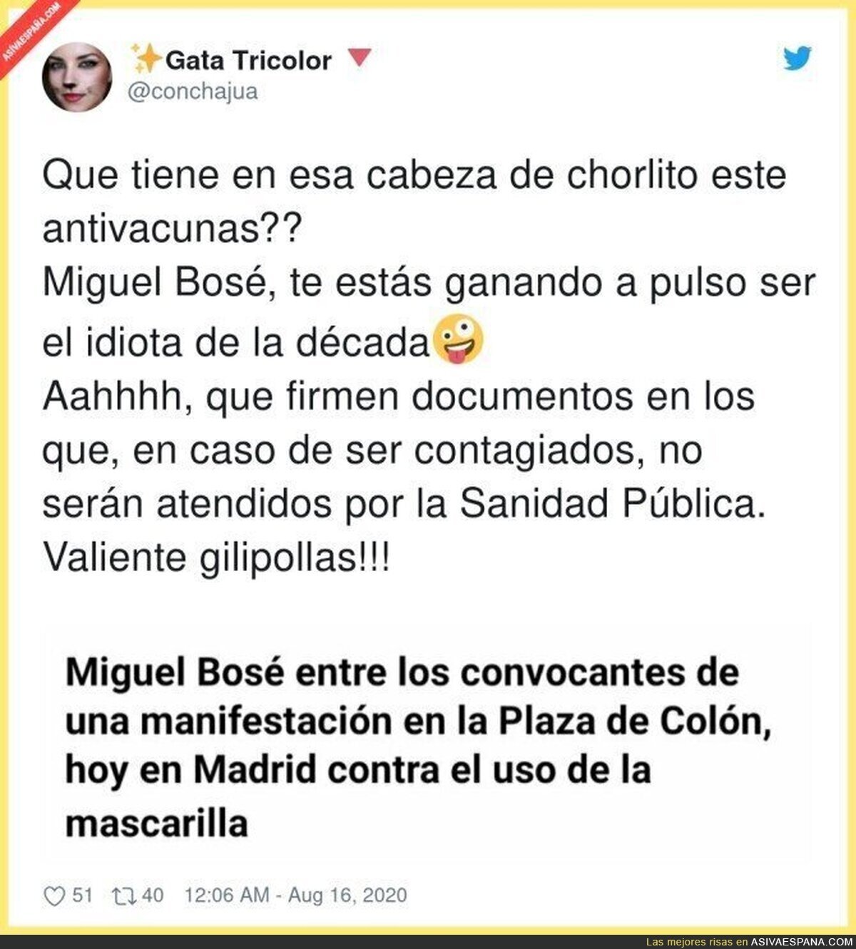 Alguien debería tomar cartas contra Miguel Bosé por ser un peligro para la salud pública