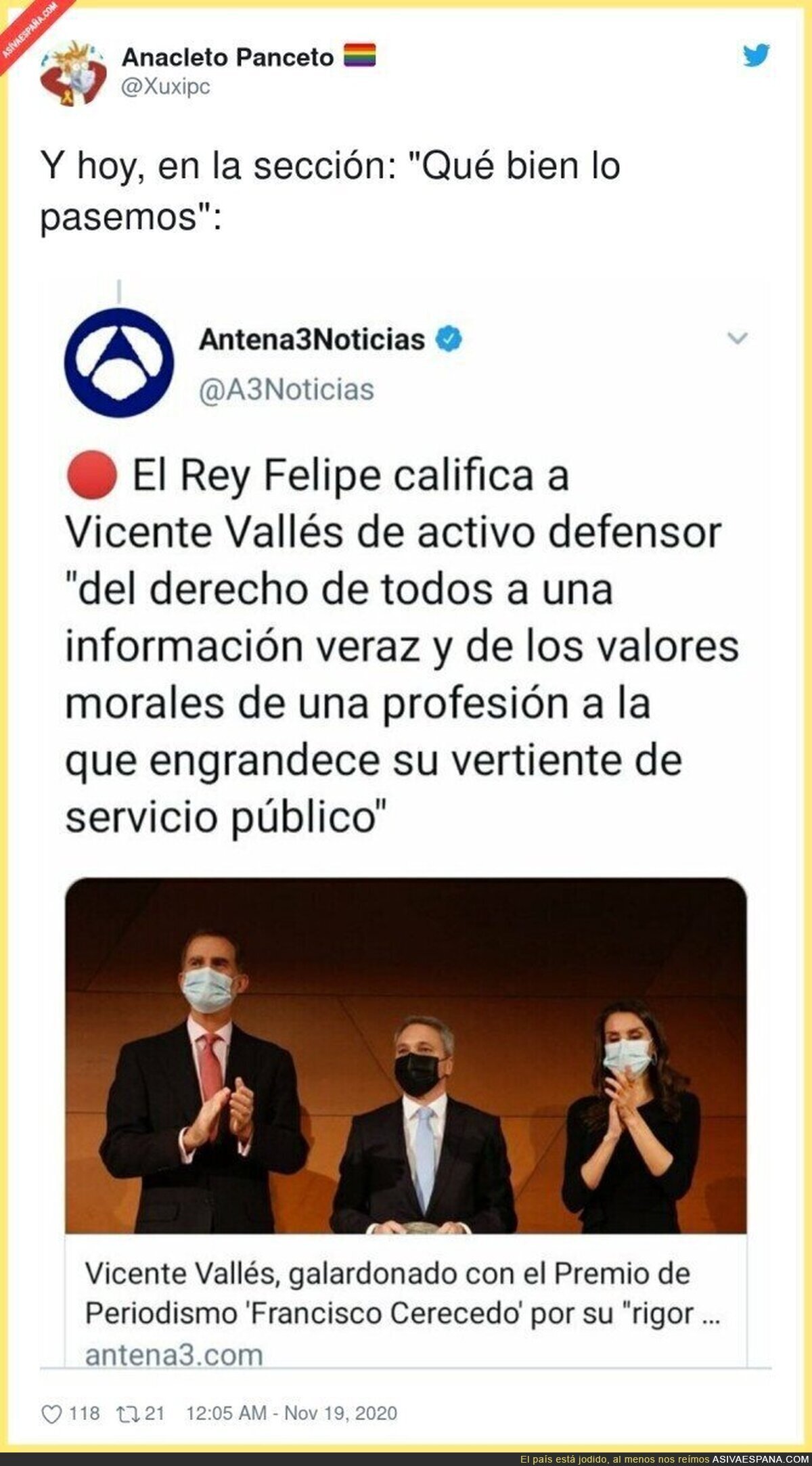 Felipe debe ser de los que comparte los zascas de Vicente Vallés en su informativo
