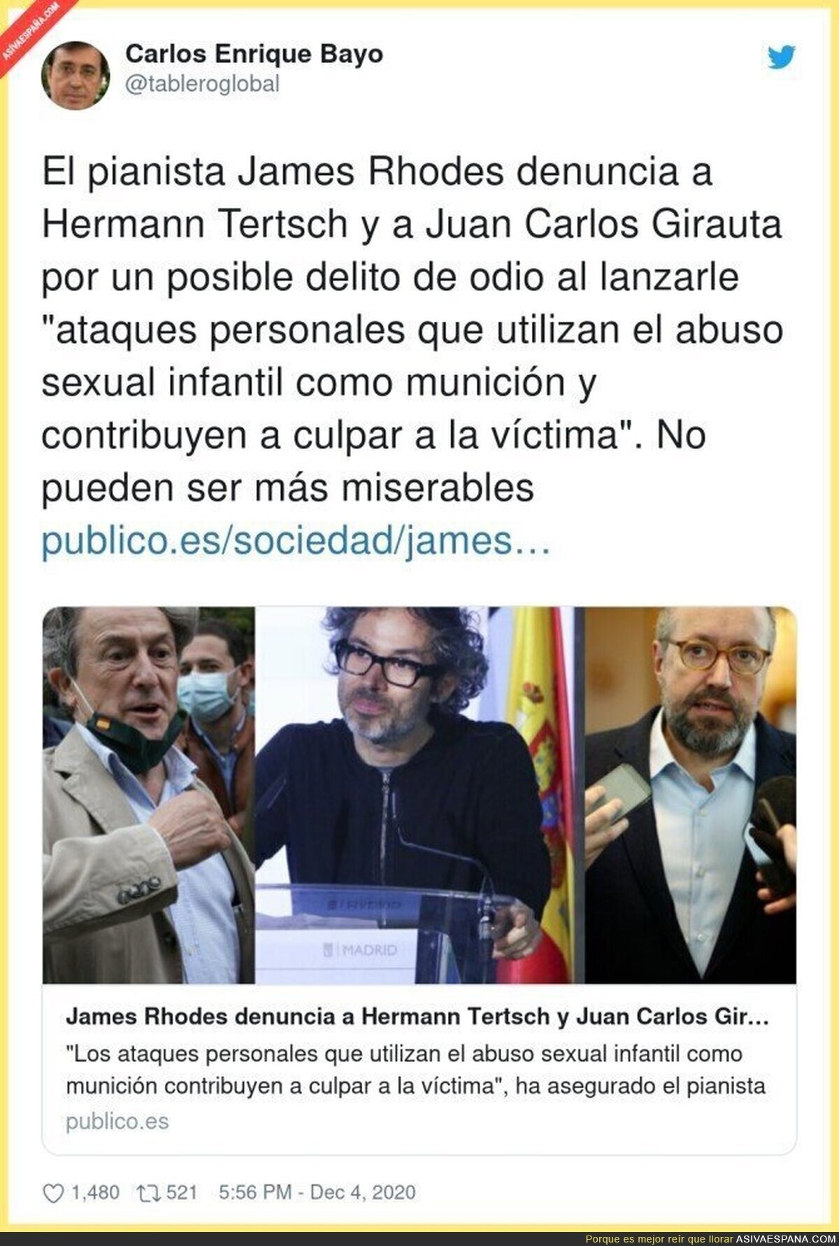 James Rhodes contra la ultraderecha española por sus lamentables ataques
