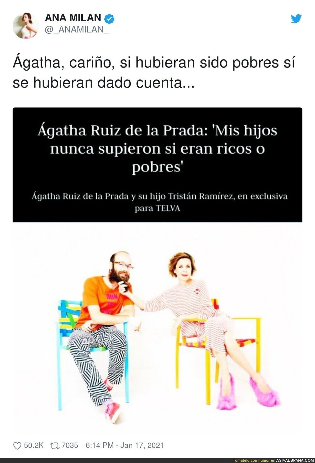 Agatha debe de vender poco para dedicarse últimamente a aparecer en programas como tertuliana y a soltar estas tonterías