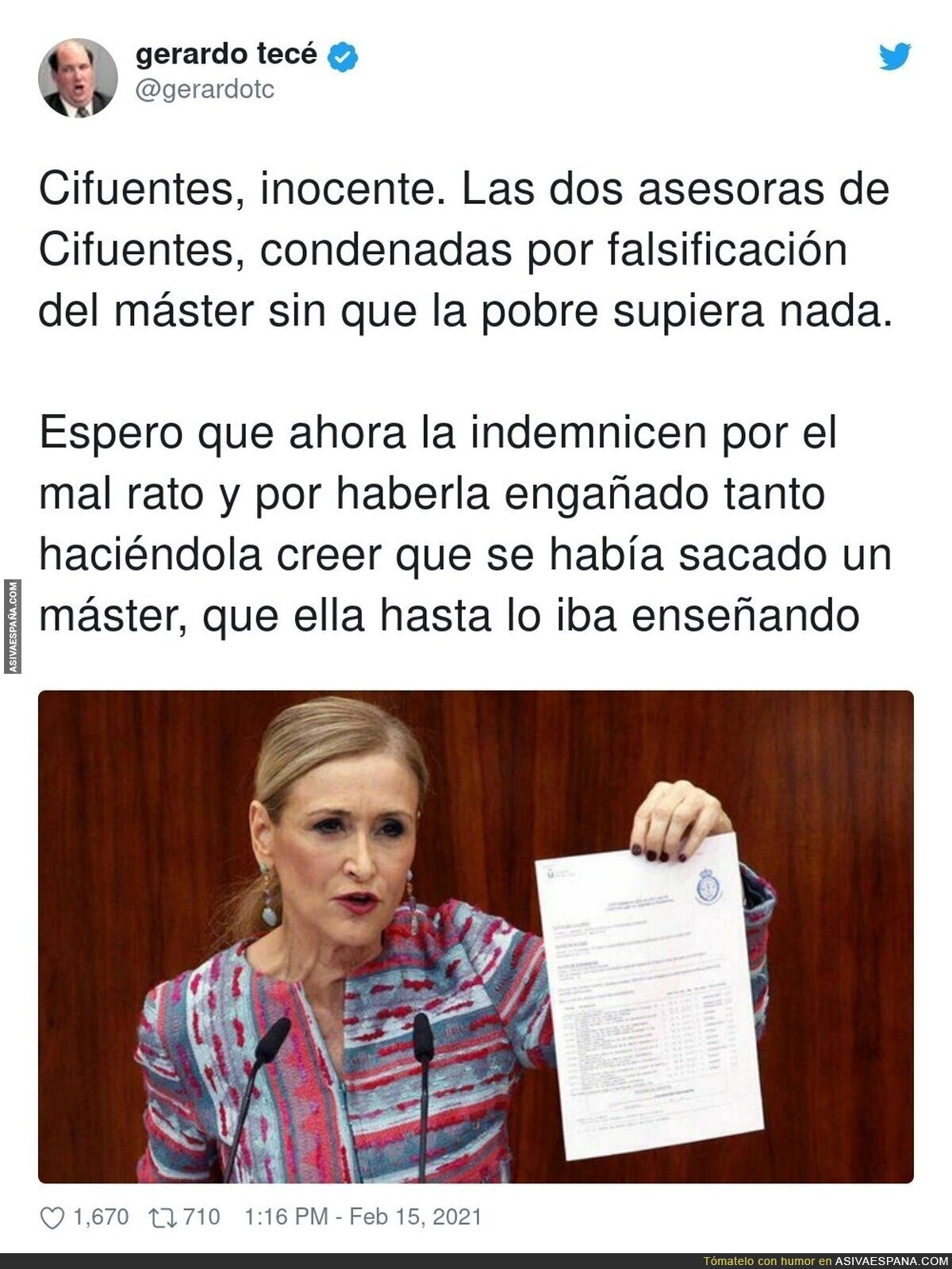 Es increíble. La obligaron a aceptar un máster caído del cielo