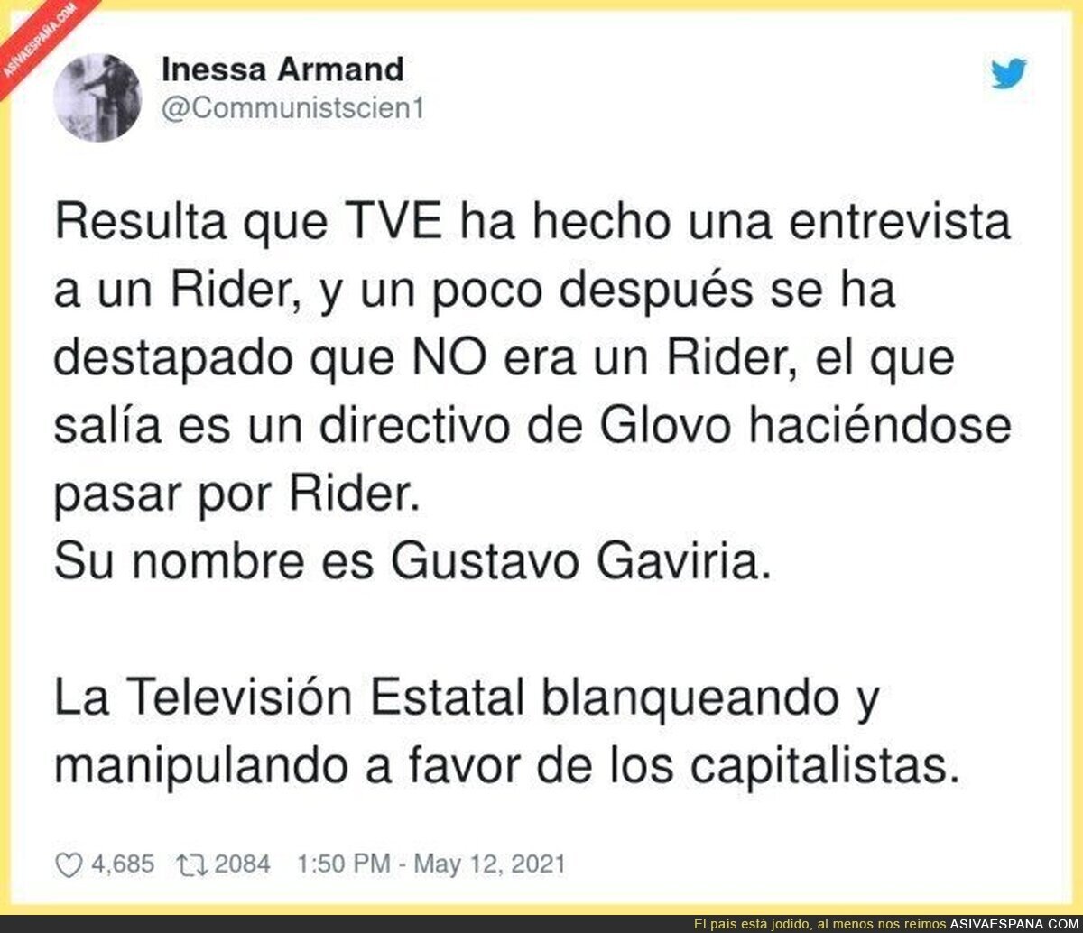 Error tremendo de TVE con un supuesto 'rider' de Glovo que era un directivo