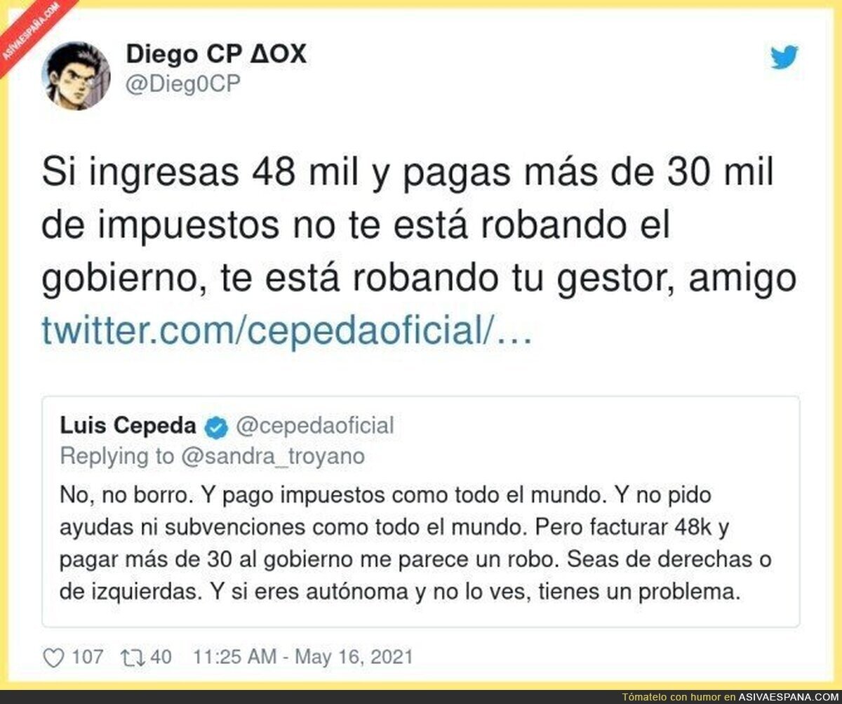 Luis Cepeda se entera por Twitter que su gestor le est&aacute; robando dinero y termina borrando el tuit