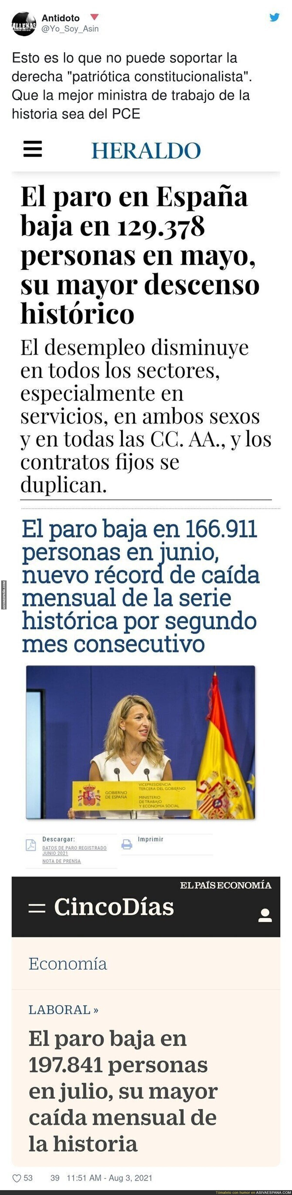 Grandísimo trabajo el de Yolanda Díaz al frente del Ministerio de Trabajo