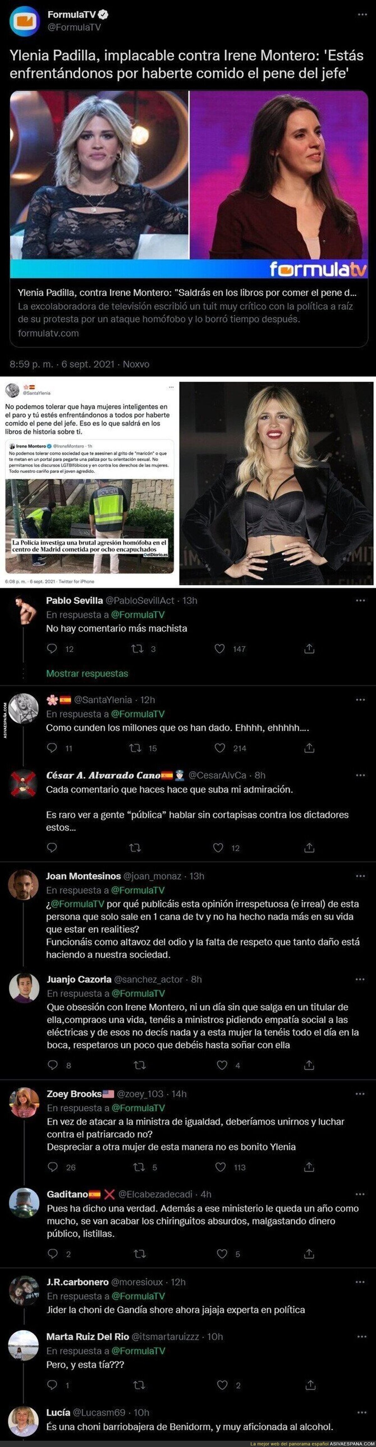 El polémico mensaje miserable y machista de Ylenia Padilla contra Irene Montero