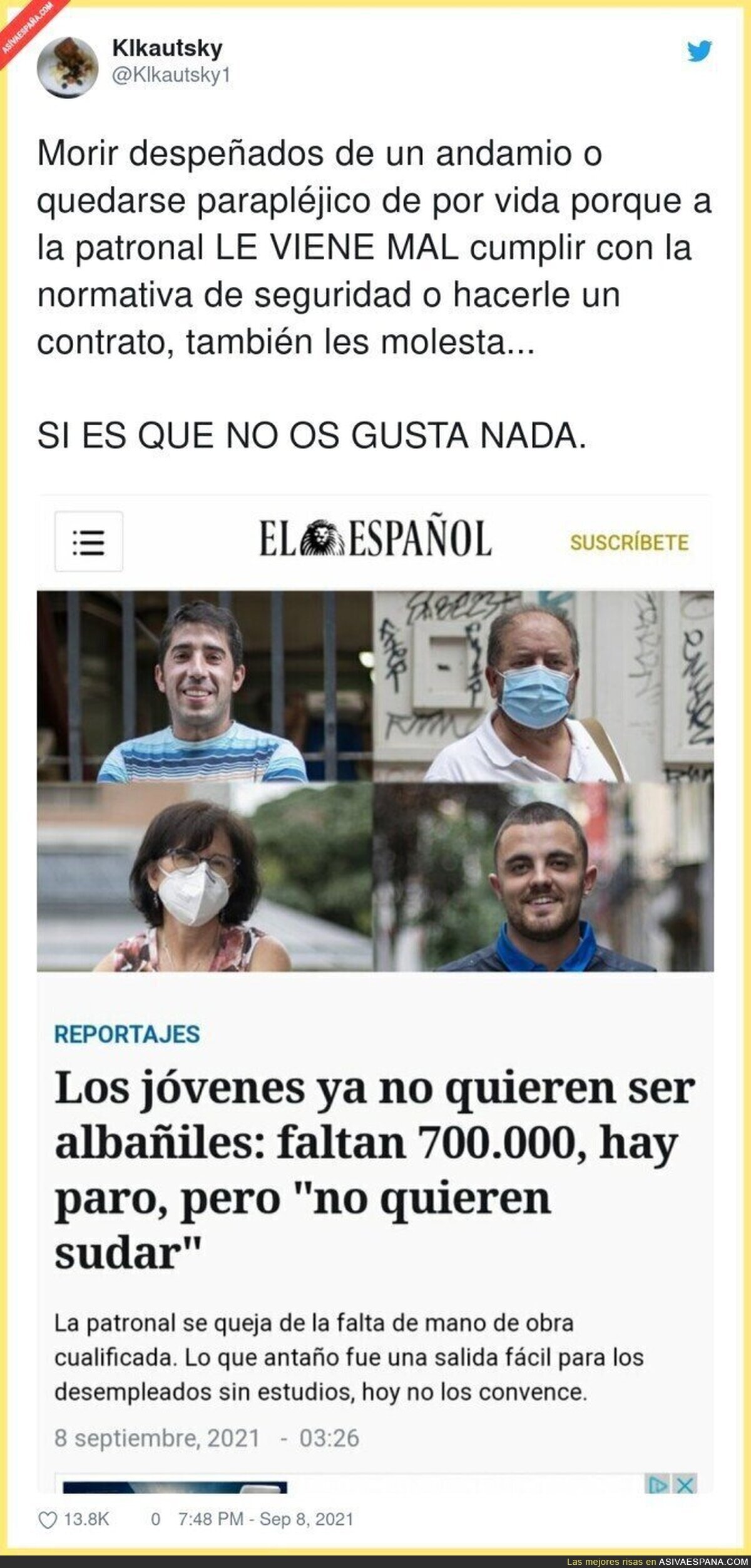 La juventud pasa de currar en la obra. Es muy cansao y se suda mucho. Prefieren ser streamers, youtubers o influencers, por @Klkautsky1