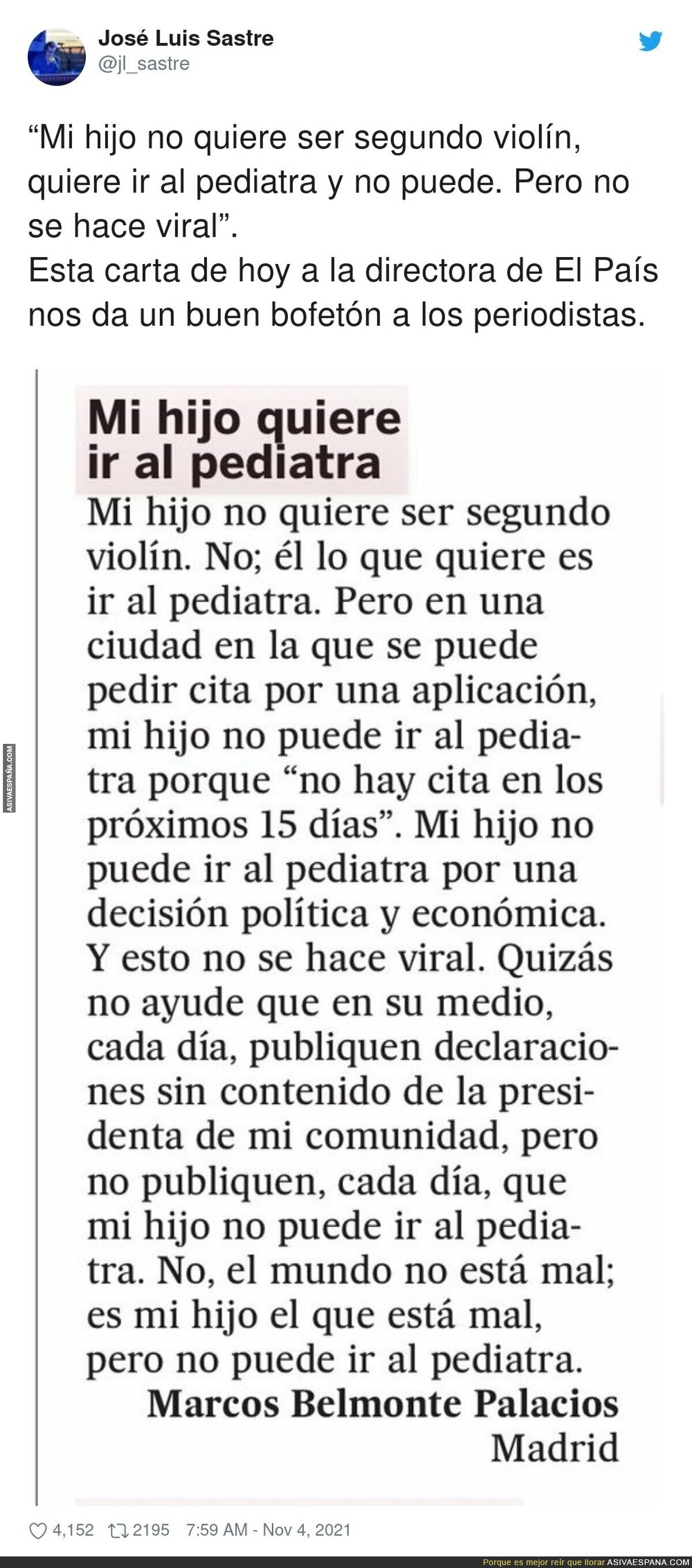 Una carta demoledora que debería hacer reflexionar