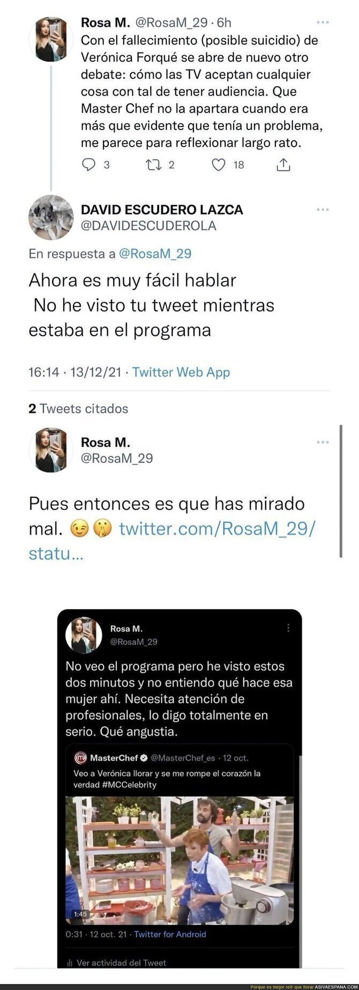 Masterchef tenía que haber tomado medidas al ver la situación de Verónica Forqué y no hizo nada