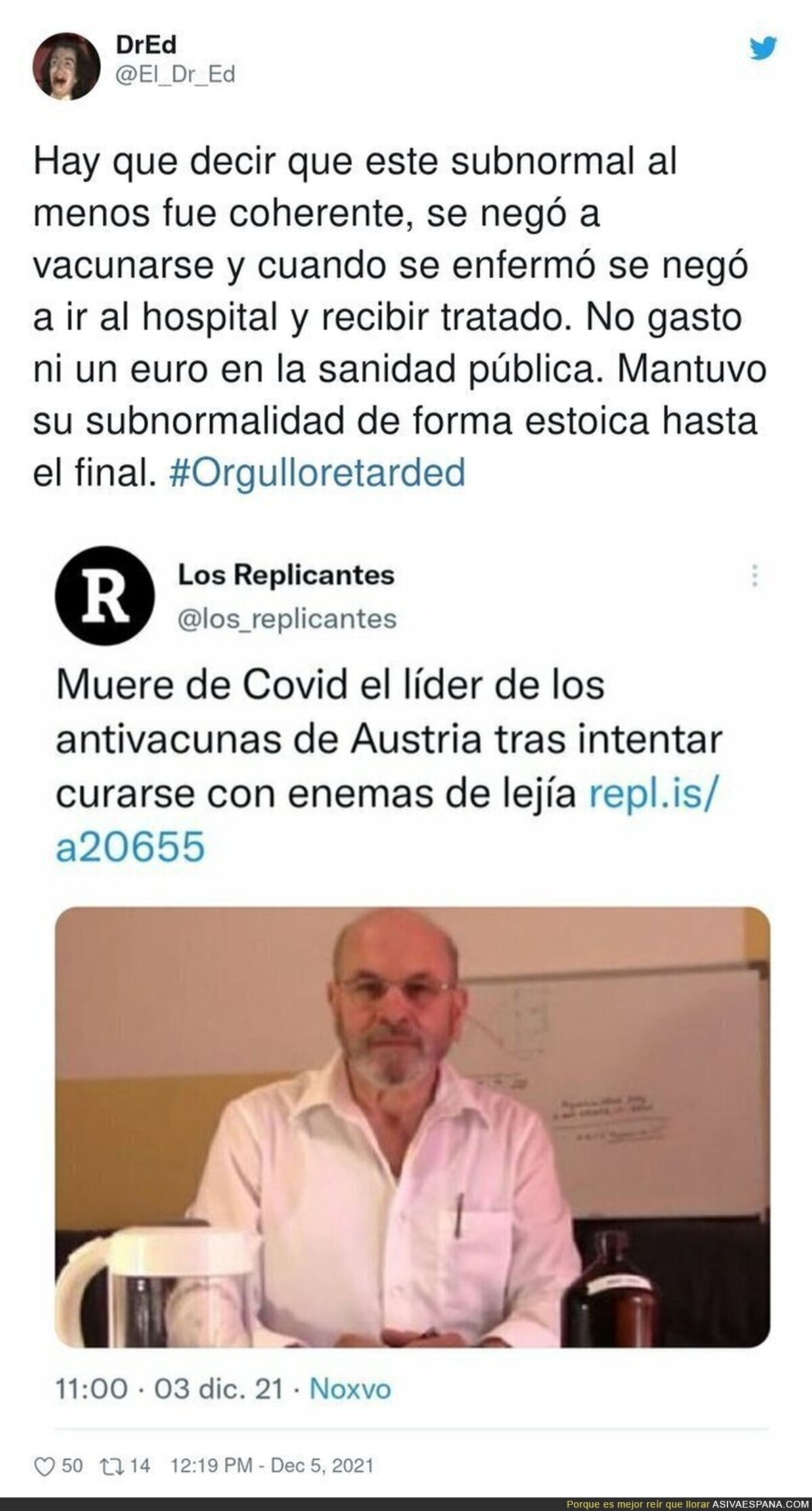 Líder antivacunas hasta el final con todas las consecuencias