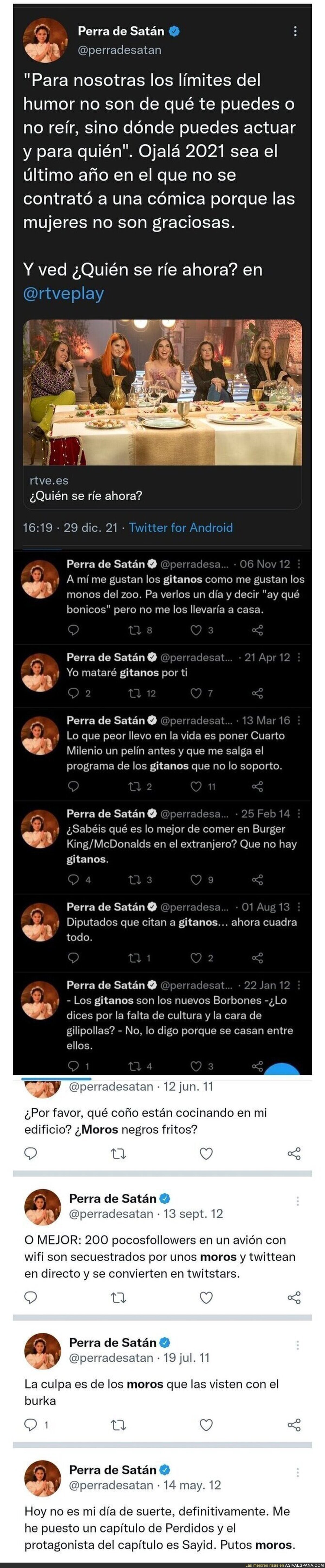 Esta tuitera que daba lecciones sobre humor rancio ha sido cazada con tuits antiguos MUY racistas y ha terminado borrando su cuenta