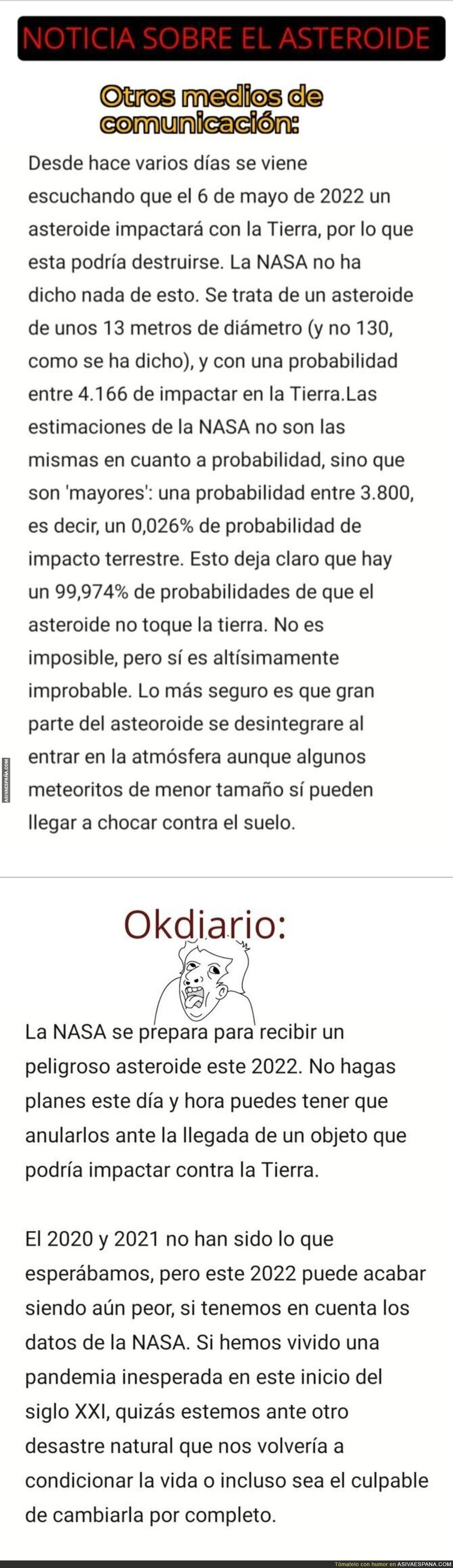 "Periodismo" sobre asteroides en 'okdiario'