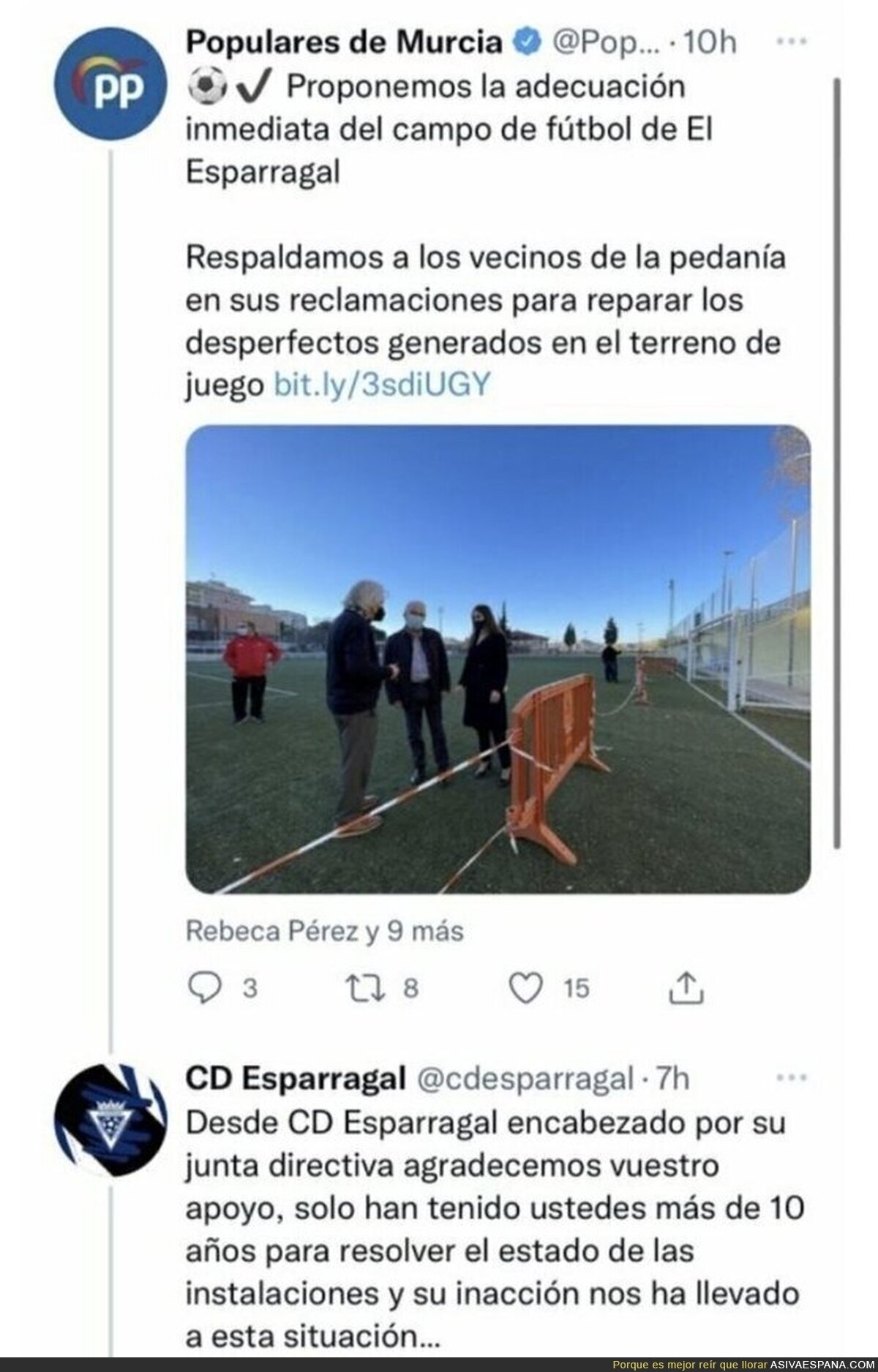 El monumental revés del CD Esparragal al PP tras pedir mejorar las instalaciones de su campo