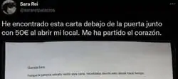 Internet desmonta a esta mujer que dice haber recibido 50&euro; en la puerta de su local con esta carta adjunta