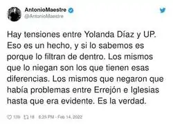 Si alguien os est&aacute; enga&ntilde;ando no es quien dice que hay problemas entre UP y Yolanda D&iacute;az, por @AntonioMaestre