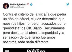 La frustraci&oacute;n de Pablo Iglesias al ver que en Espa&ntilde;a no hay justicia ni con sus hijos