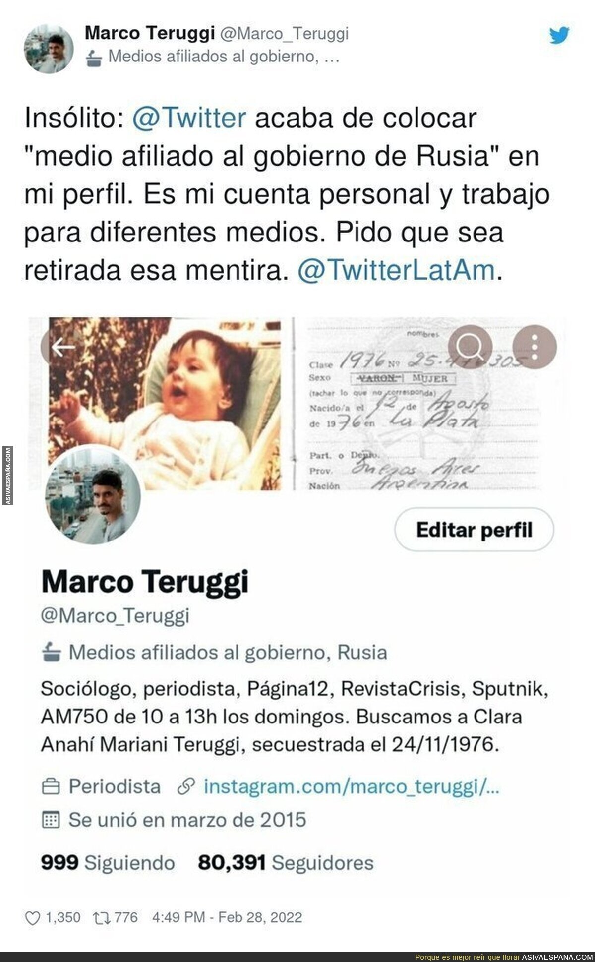 Twitter empieza a etiquetar a periodistas si tienes algún vínculo con algún medio ruso sin merecerlo