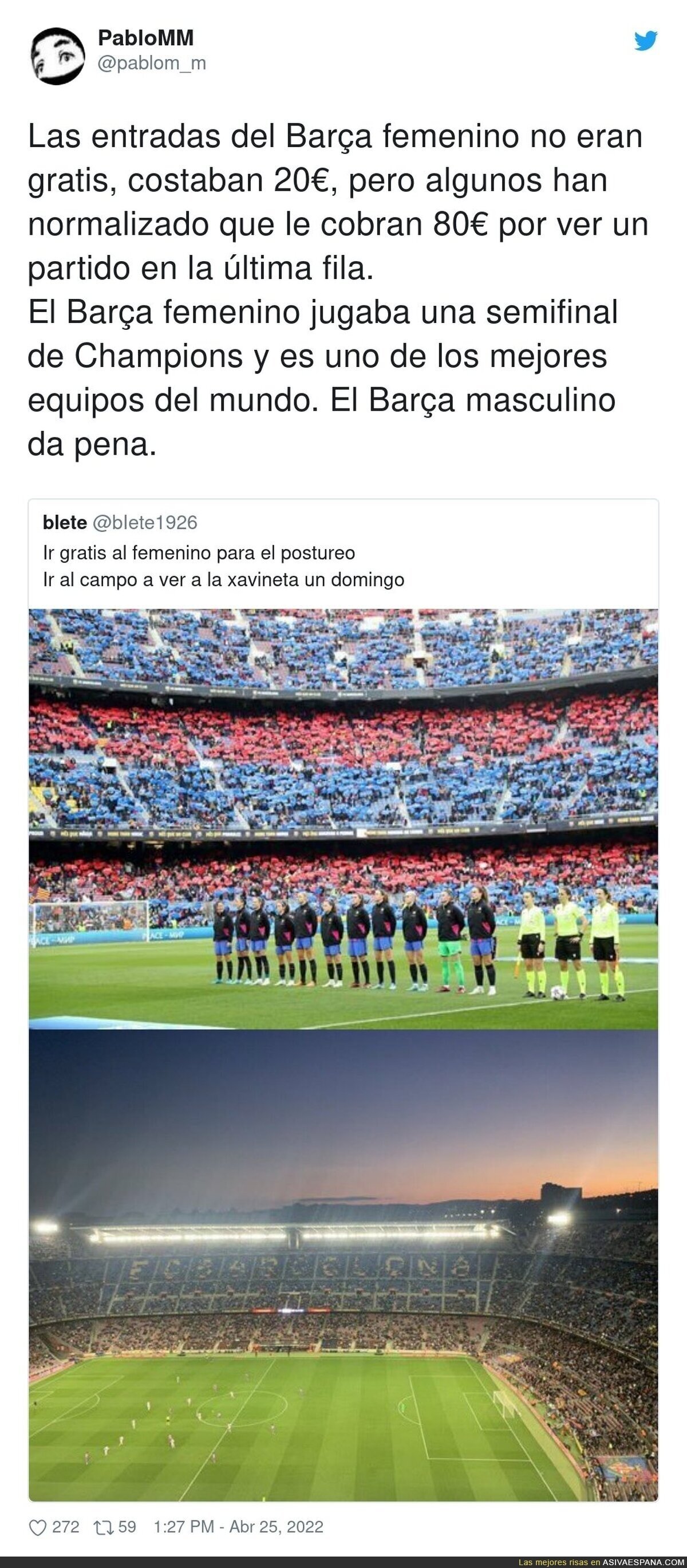 Diferencias en el Camp Nou entre equipo femenino y equipo masculino