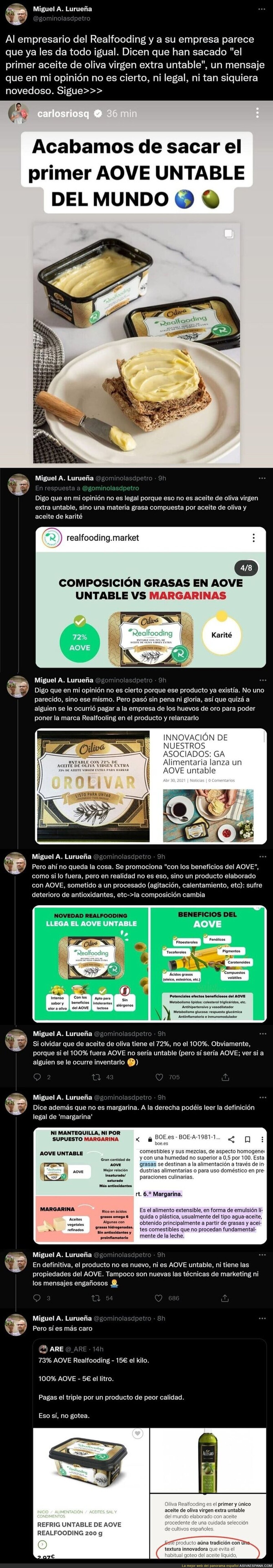 El nuevo producto de Carlos Ríos, llamado aceite de oliva untable que no es todo lo bueno que parece
