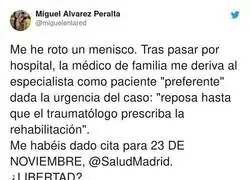 As&iacute; est&aacute; la sanidad en la Comunidad de Madrid tras romperte un menisco