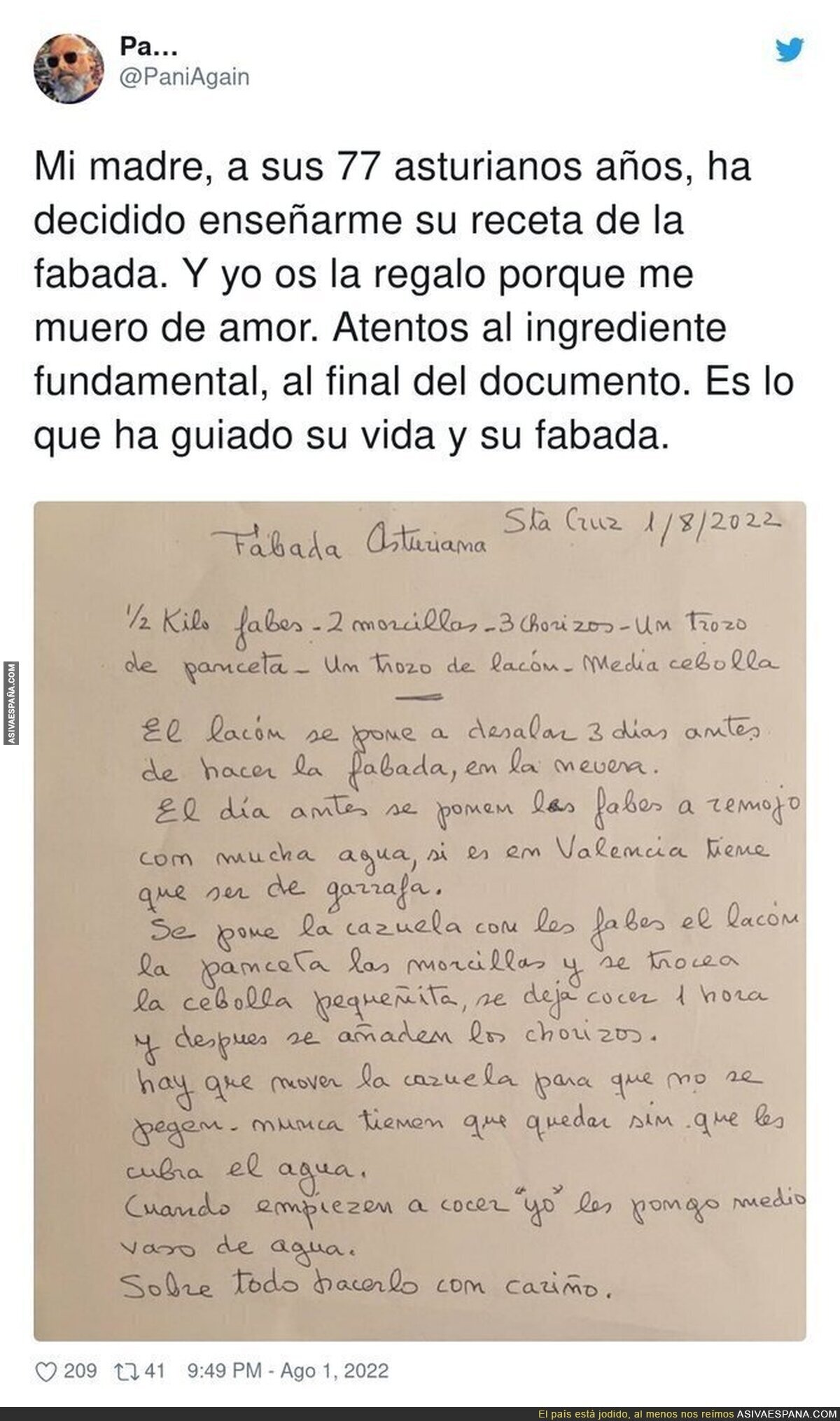 Una receta para guardar de por vida