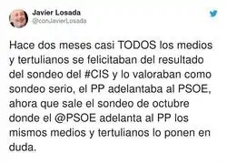 Puedes citar a m&aacute;s de diez personas relevantes que se creyeron el CIS cuando el PP iba en cabeza o es un invent tuyo?, por @conJavierLosada