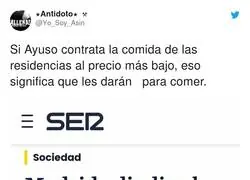 Miedo da como va a terminar las comidas de las residencias en manos de Isabel D&iacute;az Ayuso