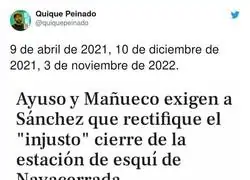 La doble cara de Isabel D&iacute;az Ayuso con la estaci&oacute;n de esqu&iacute; de Navacerrada
