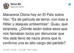 Macarena Olona estuvo seis a&ntilde;os en VOX y nunca le incomodaba nada