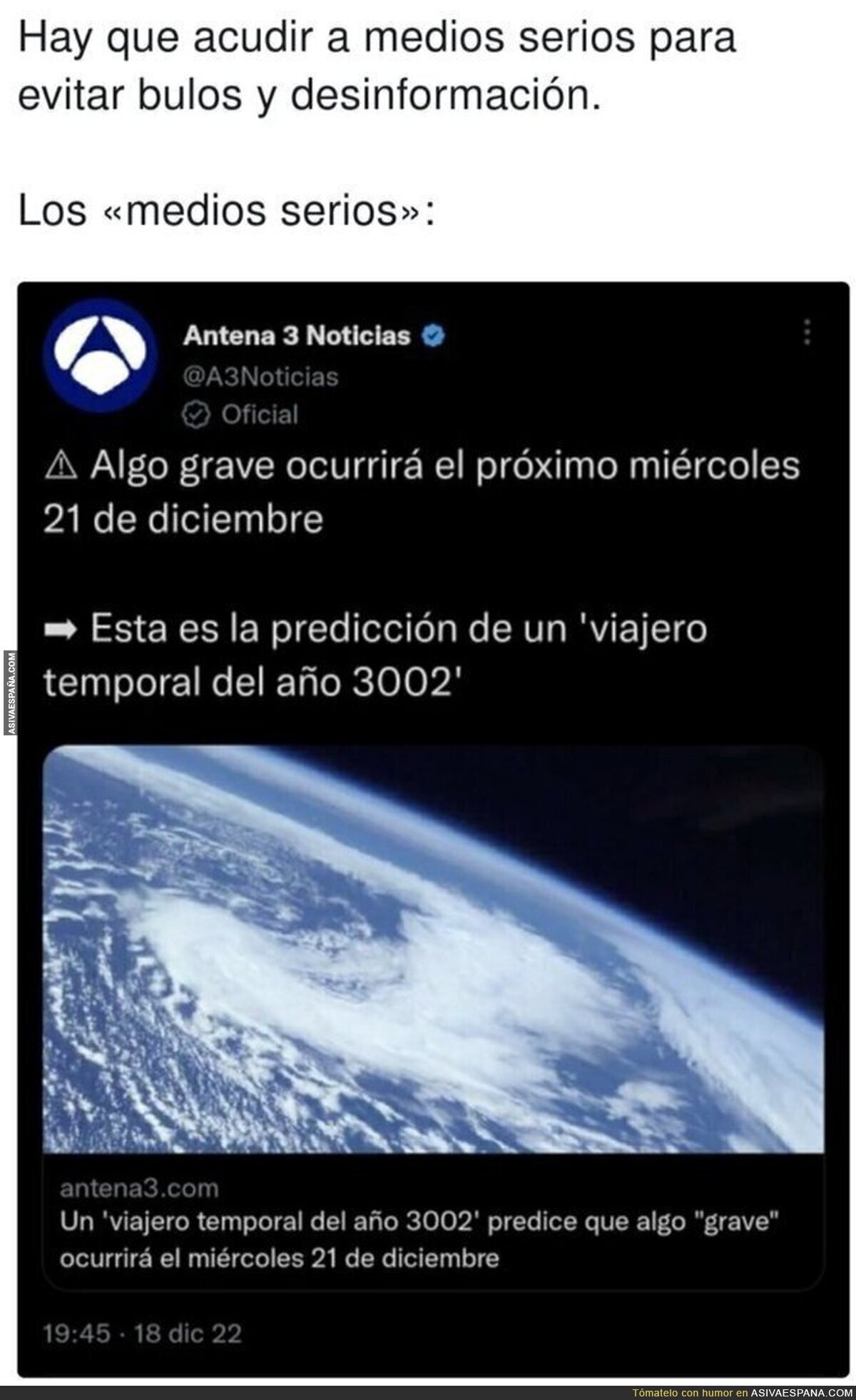 Antena 3 informando de forma totalmente seria