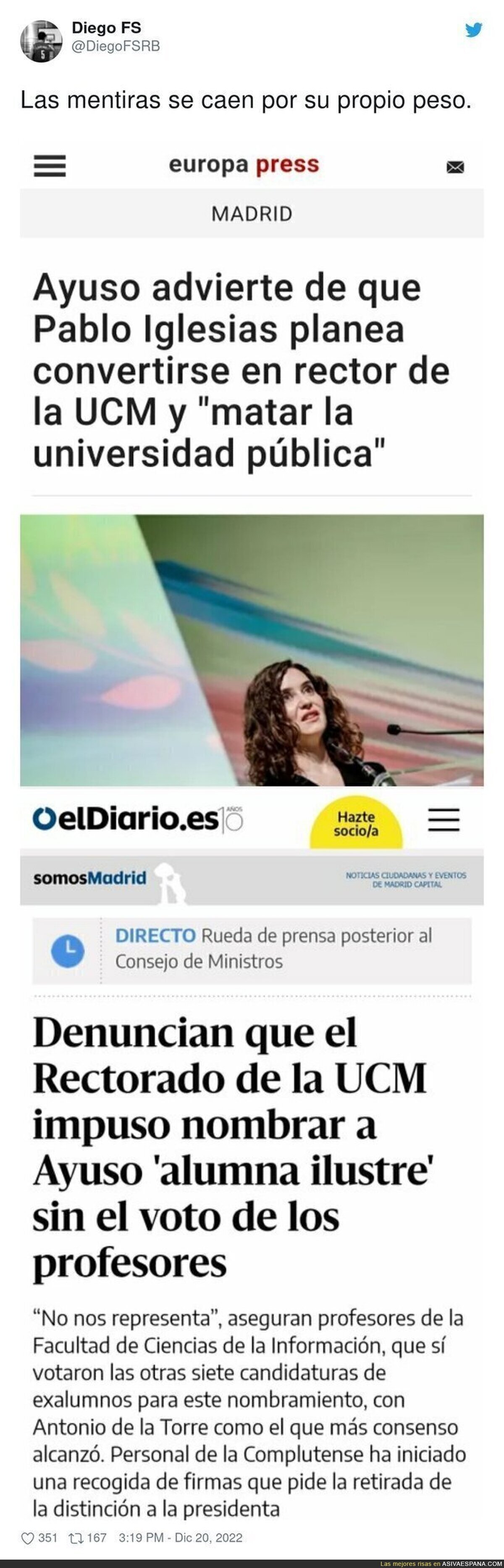 Las mentiras de Isabel Díaz Ayuso tienen las patas muy cortas