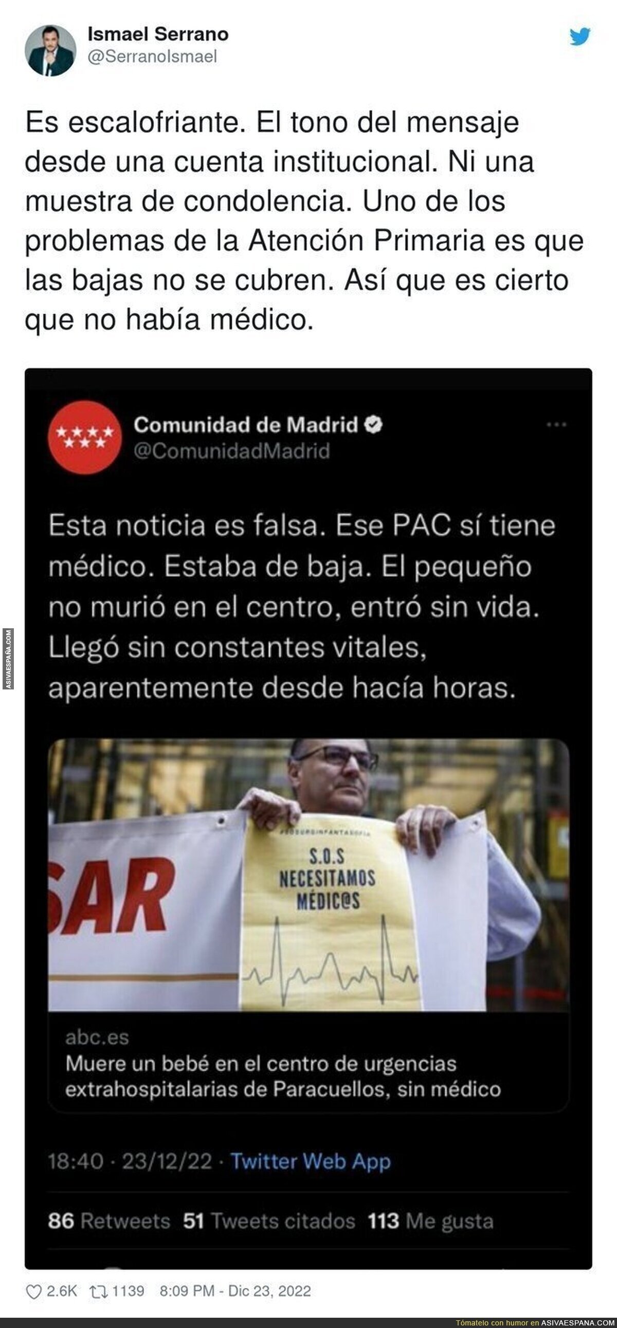 Lamentable el mensaje que se lanza desde una institución pública