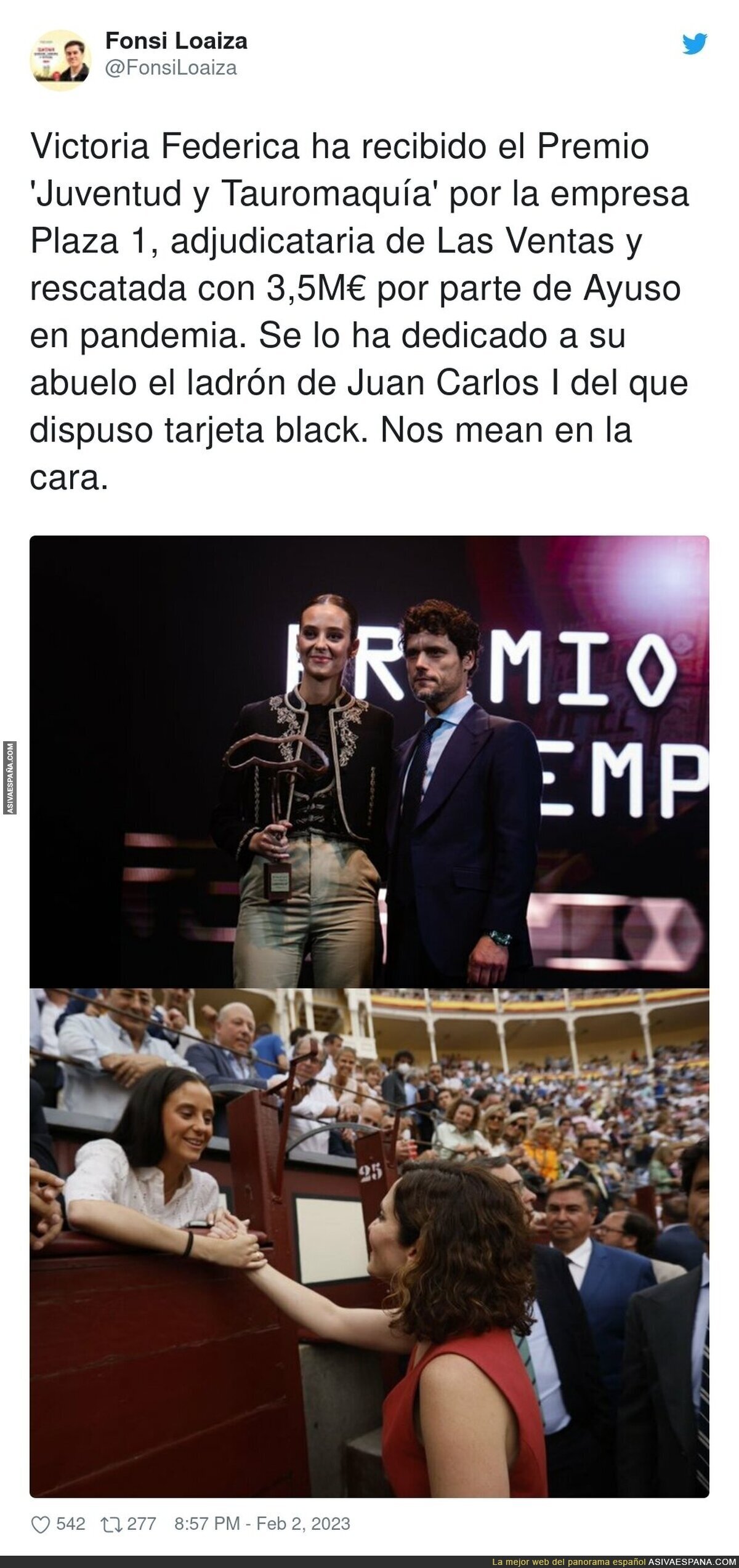 As&iacute; se r&iacute;en de Espa&ntilde;a en unos premios taurinos