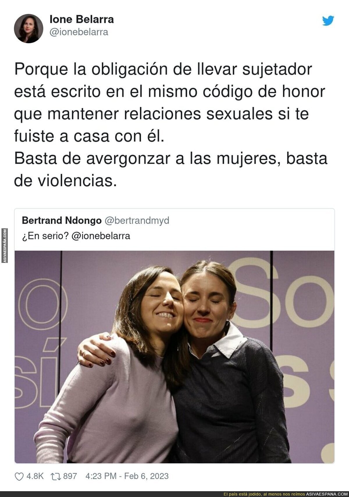 Bertrand Mondongo se queja de que Ione Belarra no use sujetador