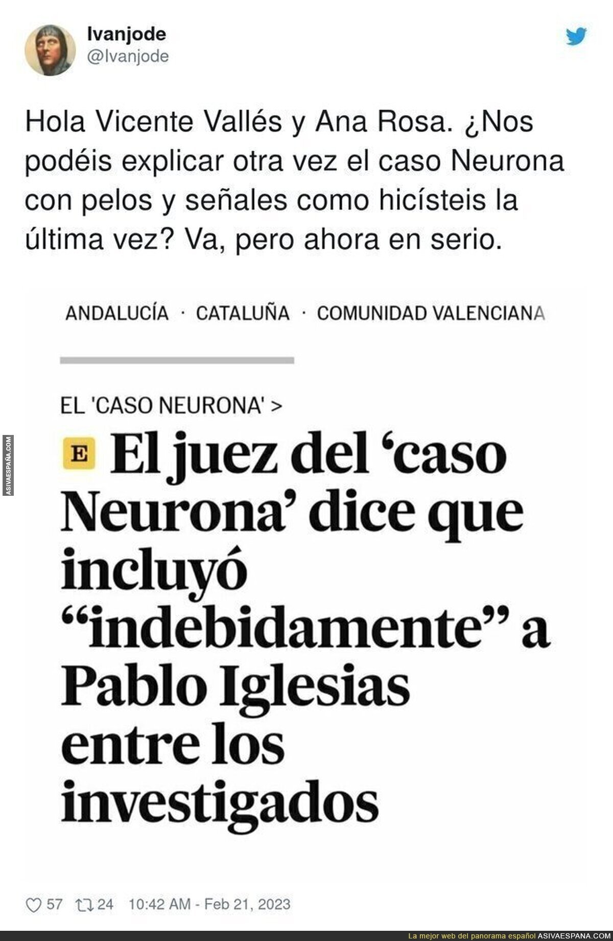 Lo típico de incluir "indebidamente" a Pablo Iglesias entre los investigados sin tener nada que ver