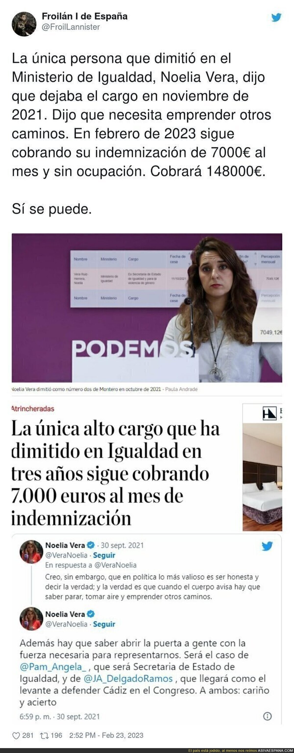 El único alto cargo que ha dimitido en Igualdad sigue cobrando este pastizal