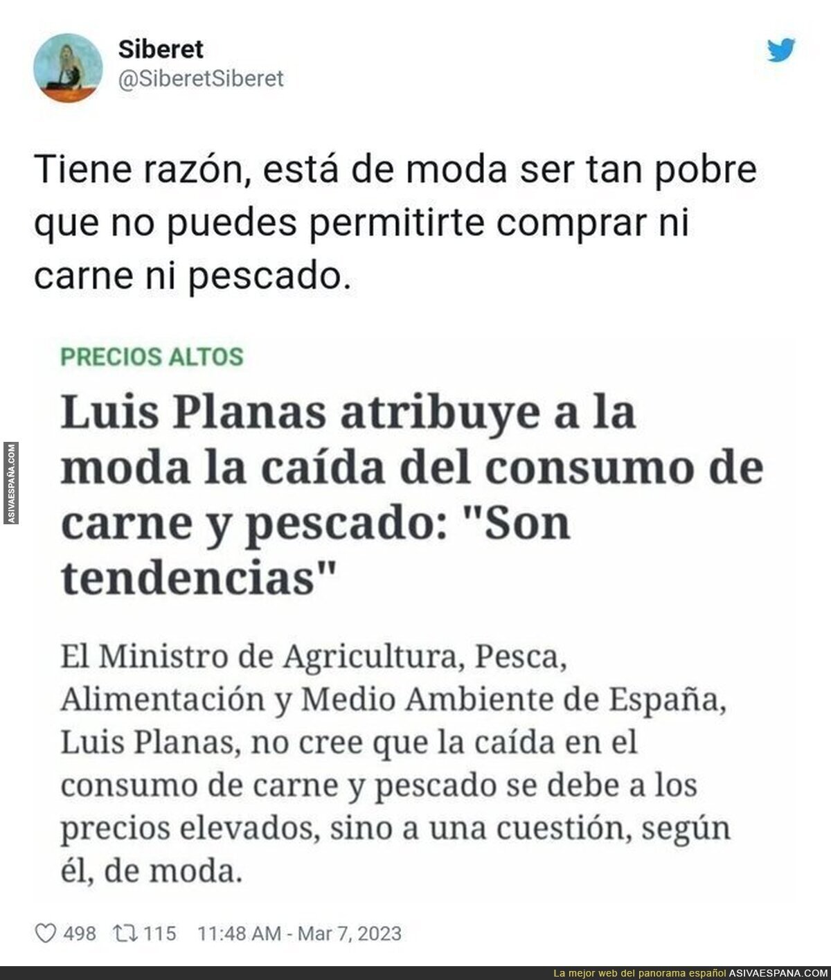 Ser pobre es por los típicos caprichos de comer carne y pescado