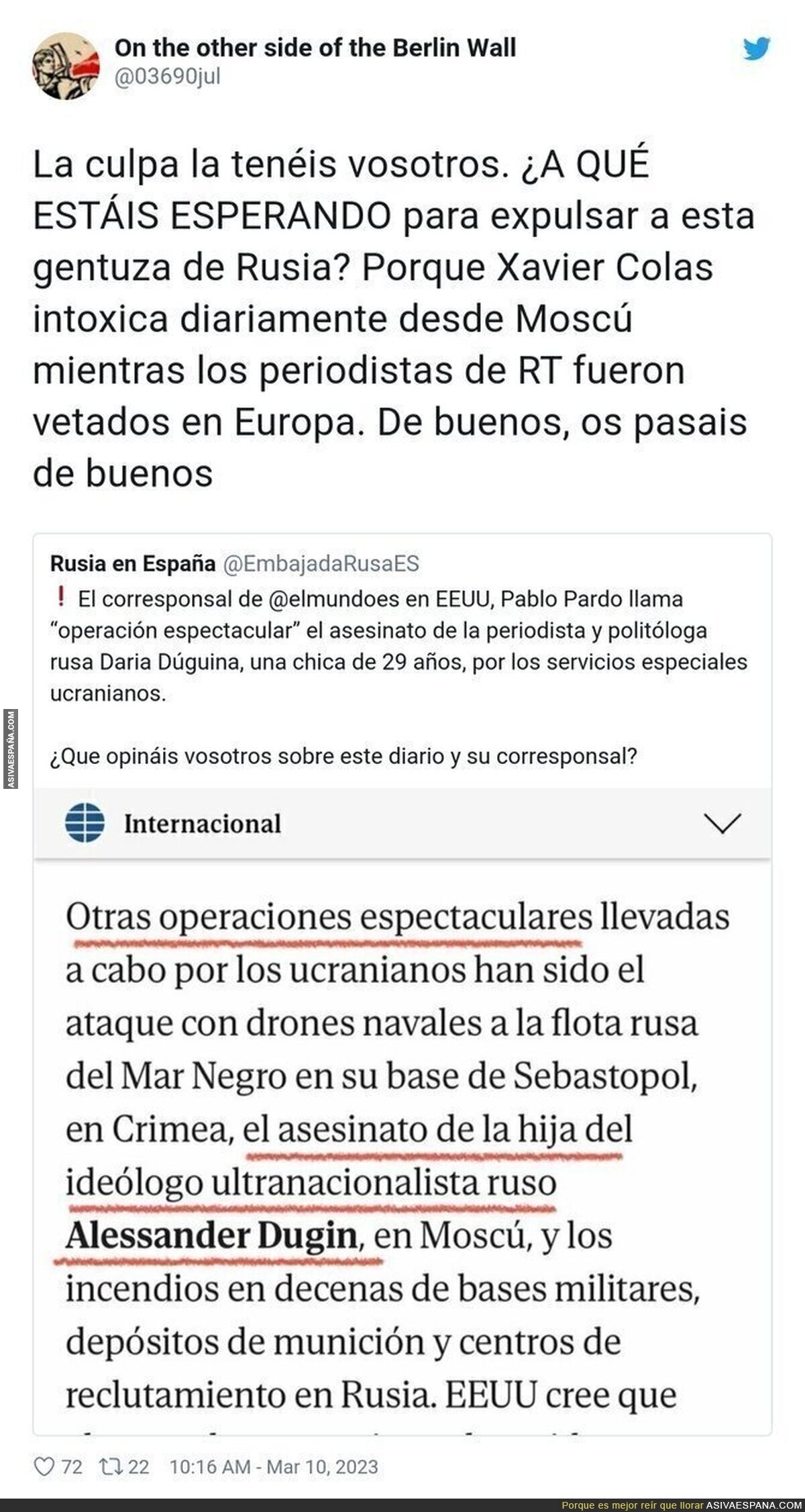 Así se celebran las muertes de rusos desde España