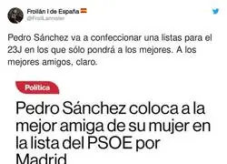 La lista de mejores amigos de Pedro S&aacute;nchez