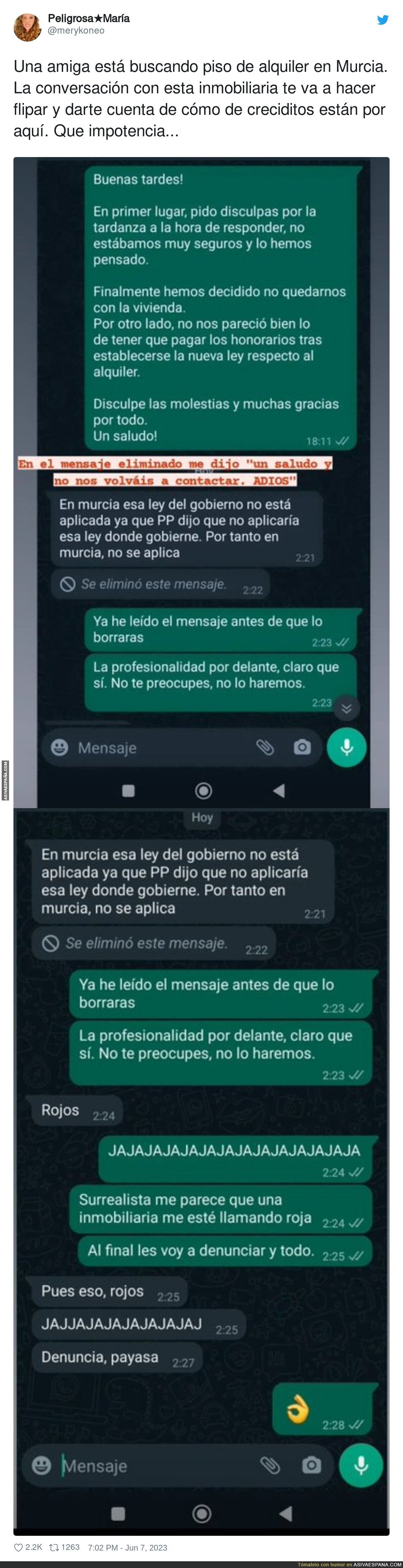 Lamentable esta conversación con una inmobiliaria que quería pagarle los honorarios