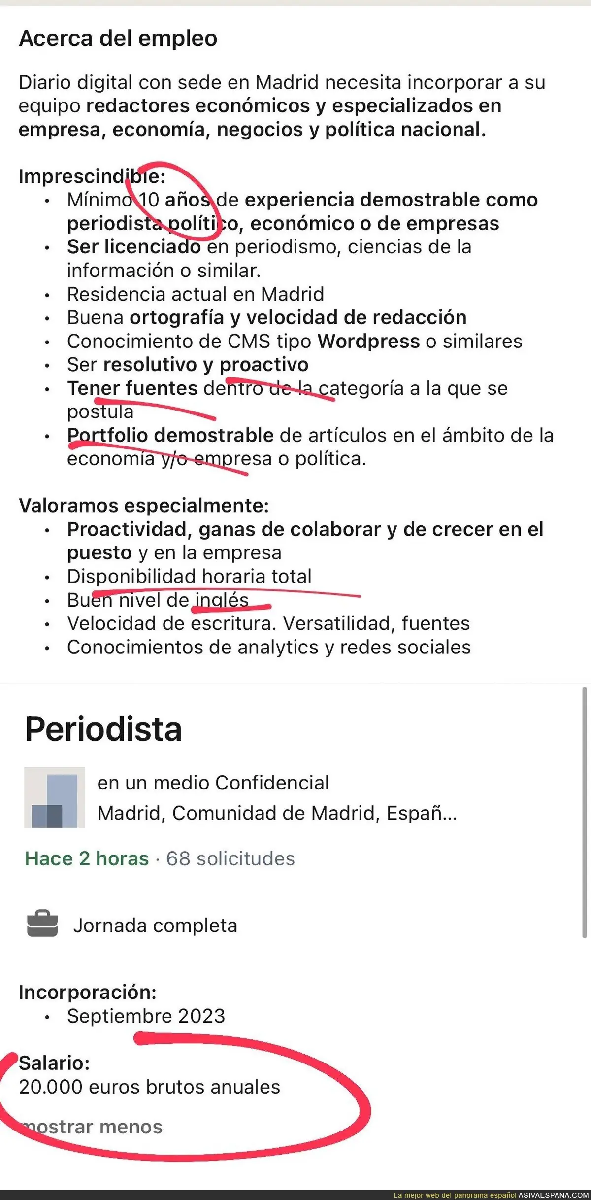 La lamentable oferta de trabajo como periodista con estos requisitos